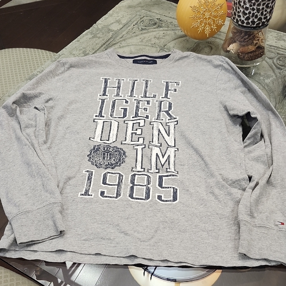 Tommy Hilfiger Men's  Gray Long Sleeve Cotton  Logo Shirt